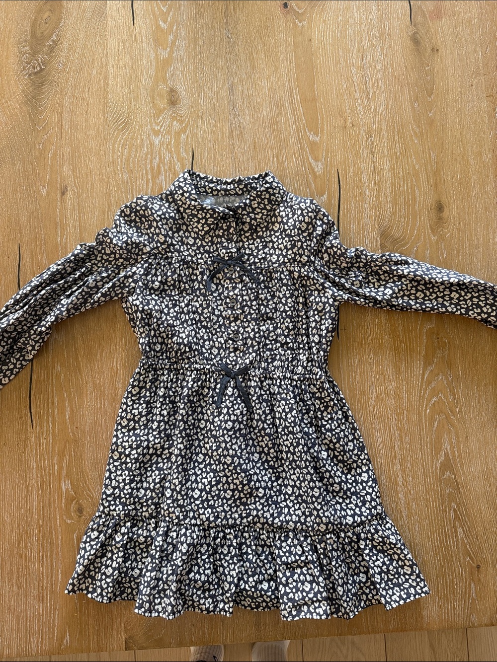 Zara Navy and White Leopard Print Long Sleeve Girls Dress